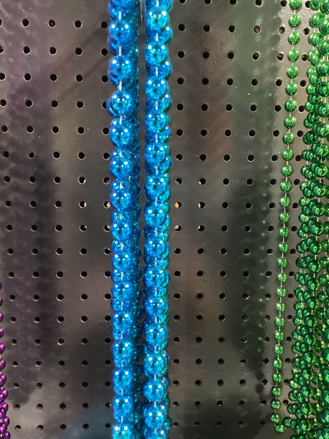 48" 12mm Round Mardi Gras Beads - Dozen Metallic Turquoise single