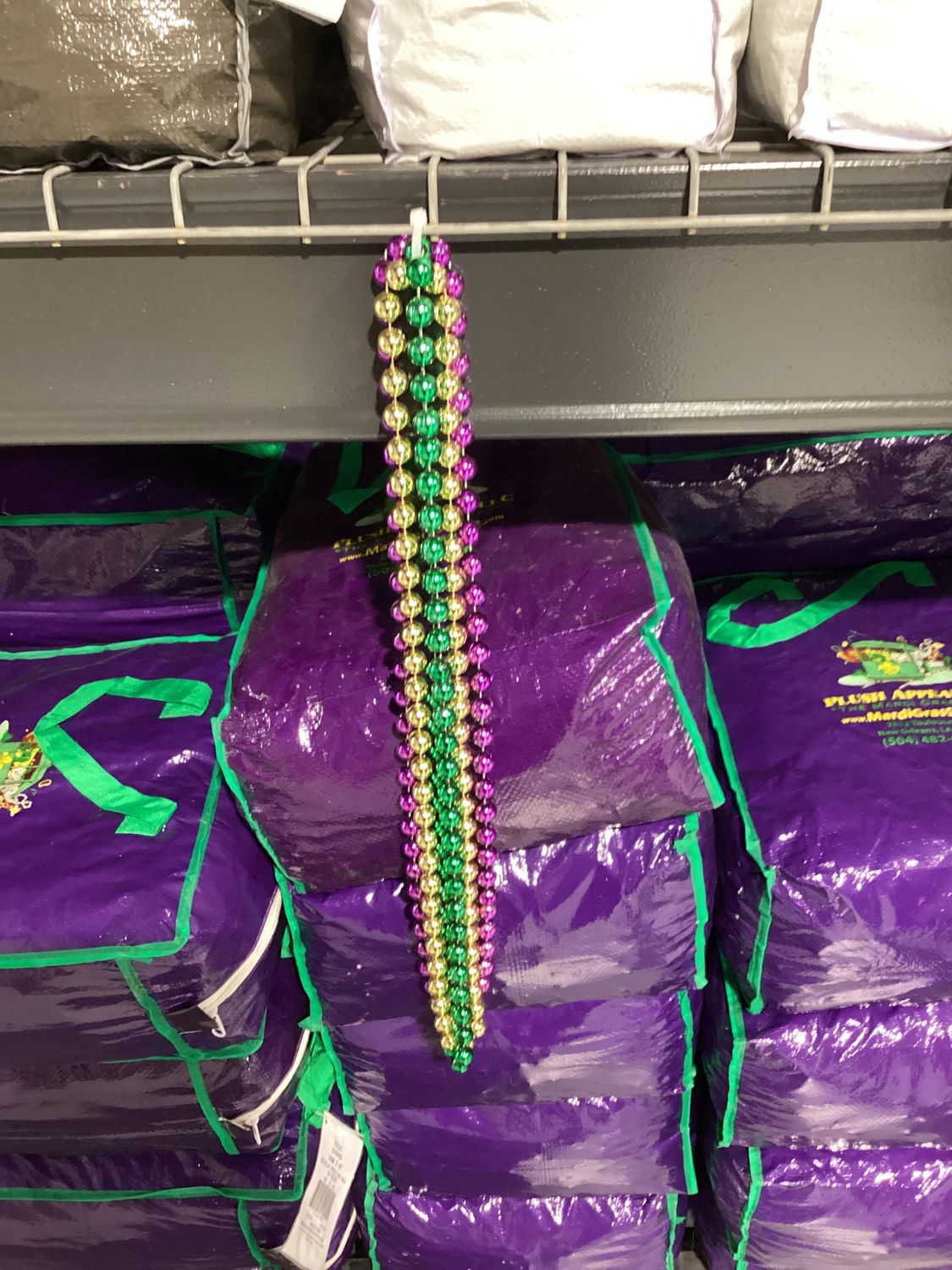 48" 16mm Round Metallic Purple, Gold and Green Mardi Gras Beads - Case (10 Dozen)