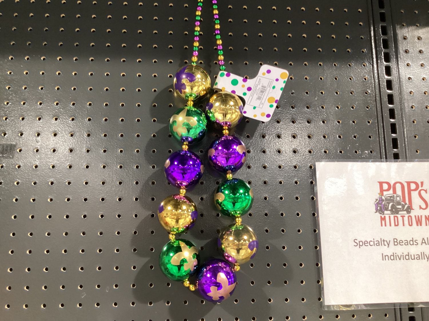 48&quot; 60mm Fleur de Lis Print Purple, Green and Gold Balls Necklace single