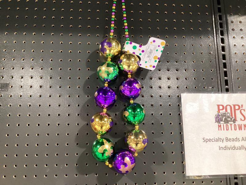 48&quot; 60mm Fleur de Lis Print Purple, Green and Gold Balls Necklace single