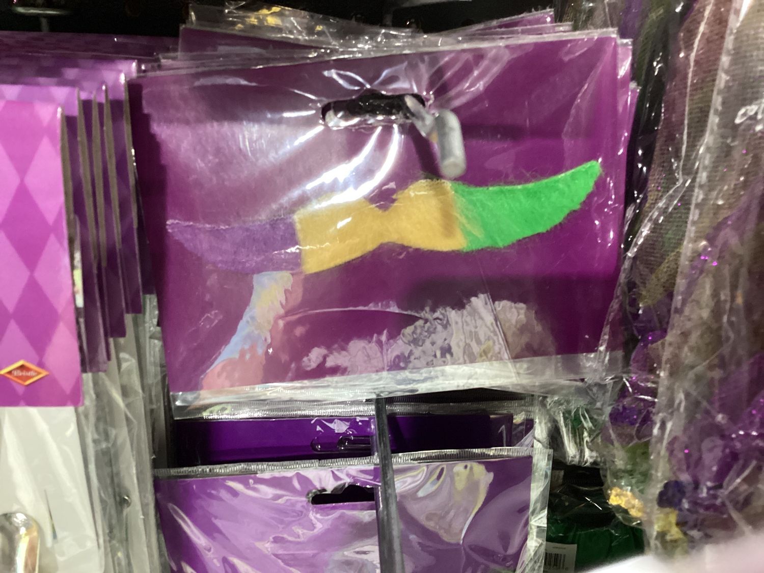 5.5" Purple, Green, and Gold Hairy Mustache - Self-Adhesive (Each)