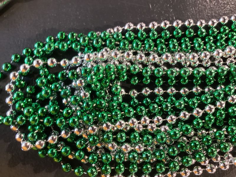 48&quot; Mix Metallic Green and Silver Mardi Gras Beads - Case (20 Dozen)
