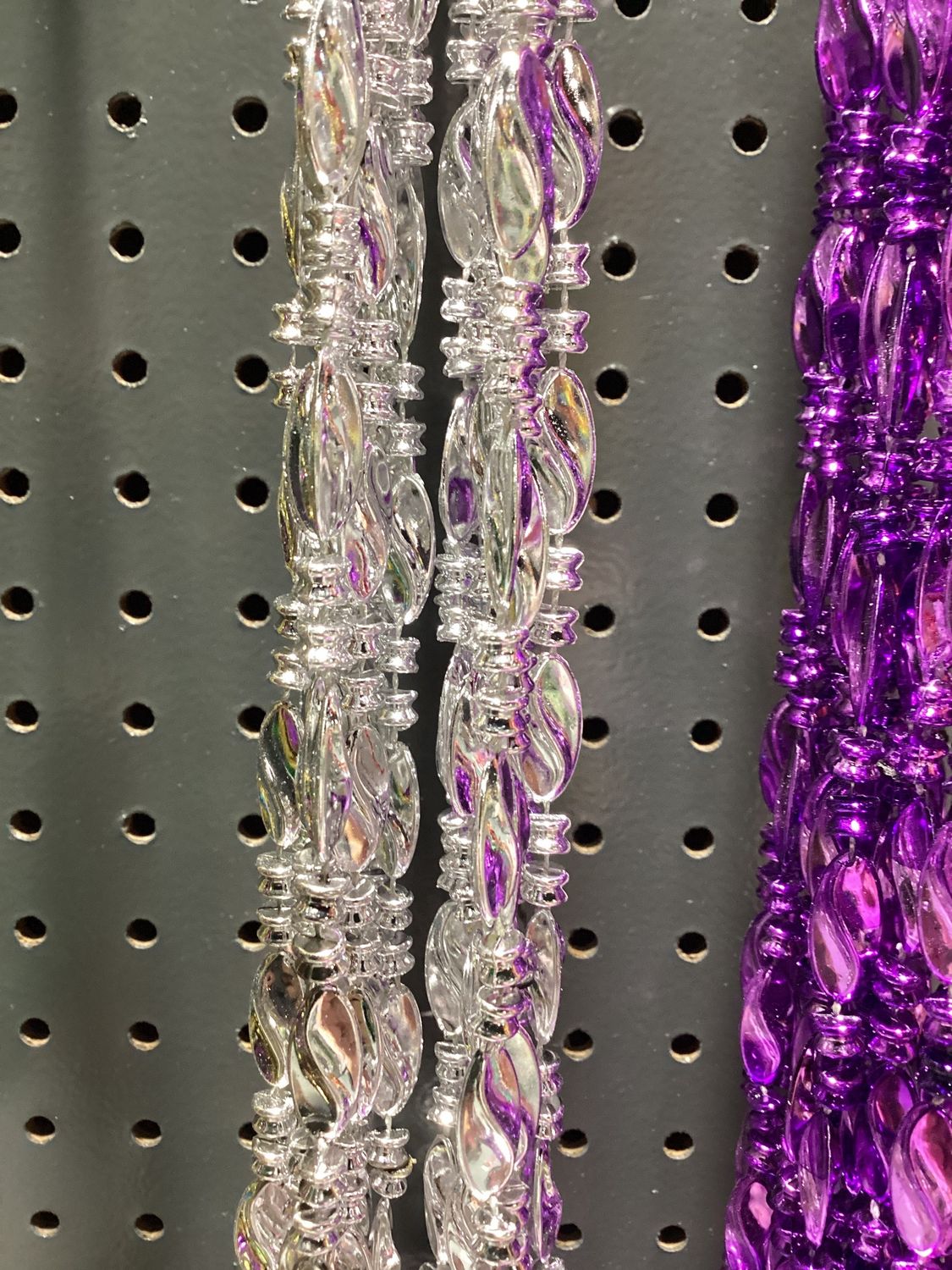 48" Swirl Mardi Gras Beads - Dozen Metallic Silver single