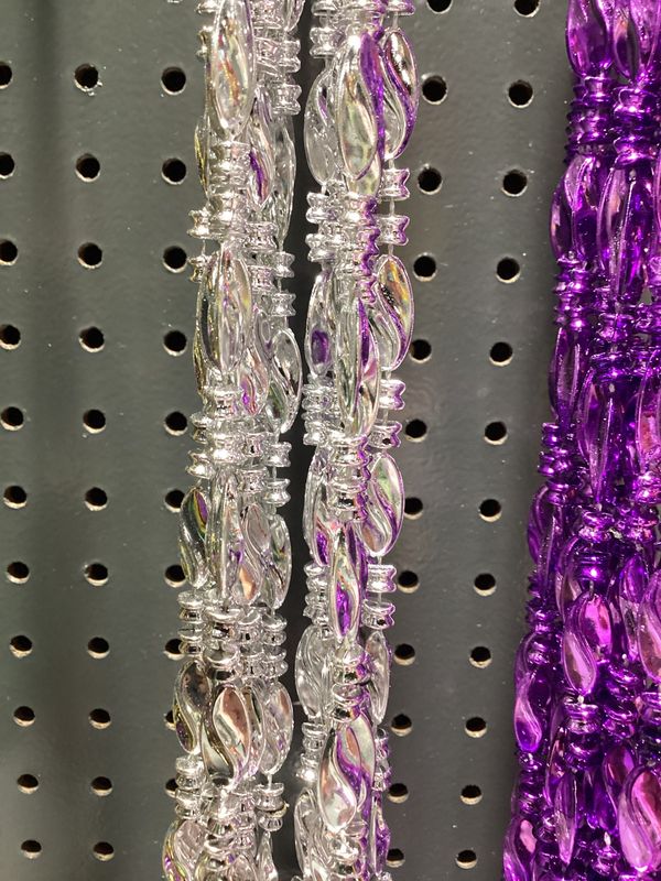 48&quot; Swirl Mardi Gras Beads - Dozen Metallic Silver single