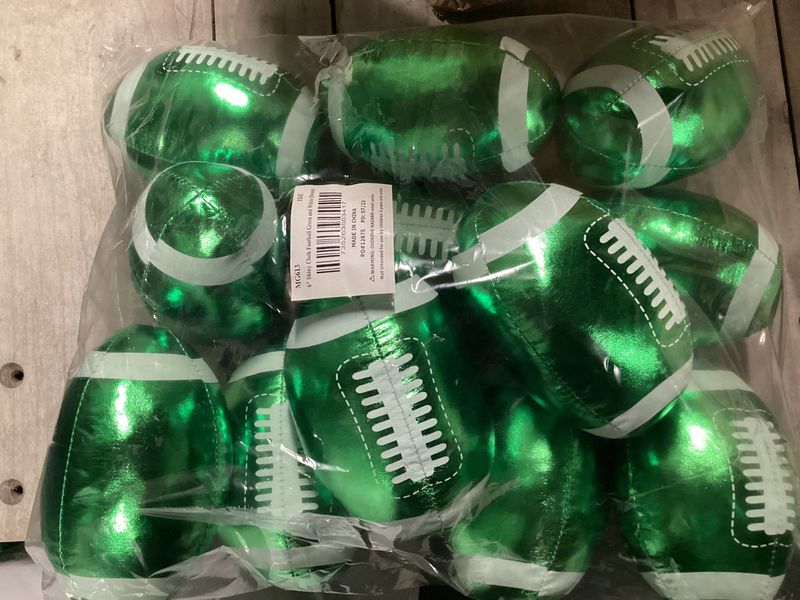 6" Shiny Cloth Football Green and White (Dozen)