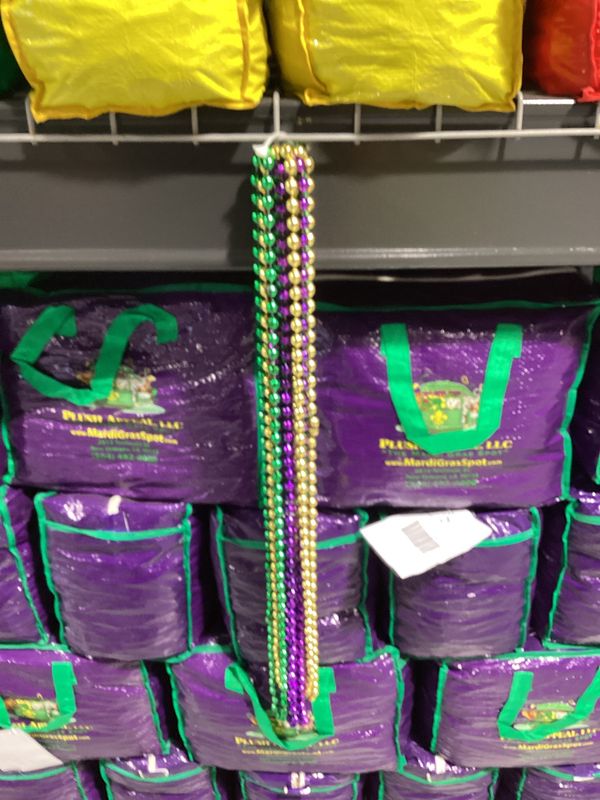 60&quot; 12mm Round Metallic Purple, Gold and Green Mardi Gras Beads - Case (10 Dozen)