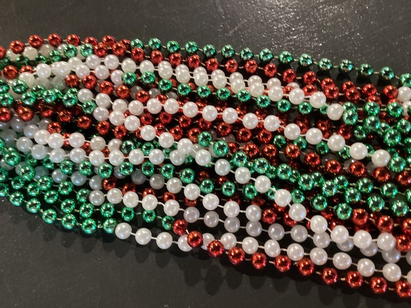60&quot; 12mm Round Multi Red, Green and Pearl White 6/3 Mardi Gras Beads - Case (10 Dozen)