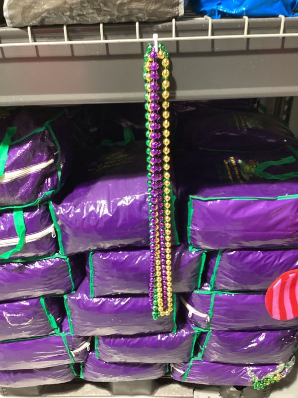 60&quot; 14mm Round Metallic Purple, Gold and Green Mardi Gras Beads - Case (10 Dozen)