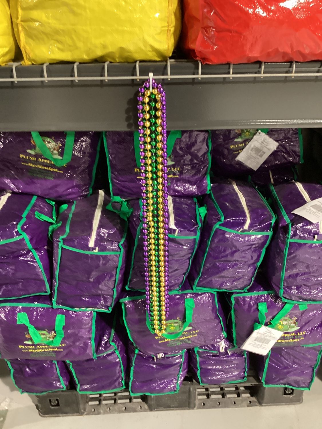 60" 16mm Round Metallic Purple, Gold and Green Mardi Gras Beads - Case (5 Dozen)