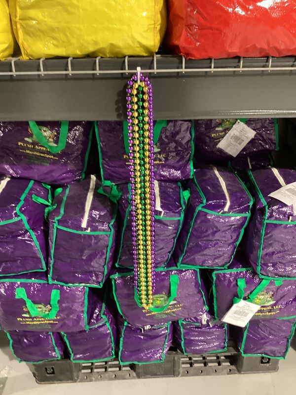 60&quot; 16mm Round Metallic Purple, Gold and Green Mardi Gras Beads - Case (5 Dozen)