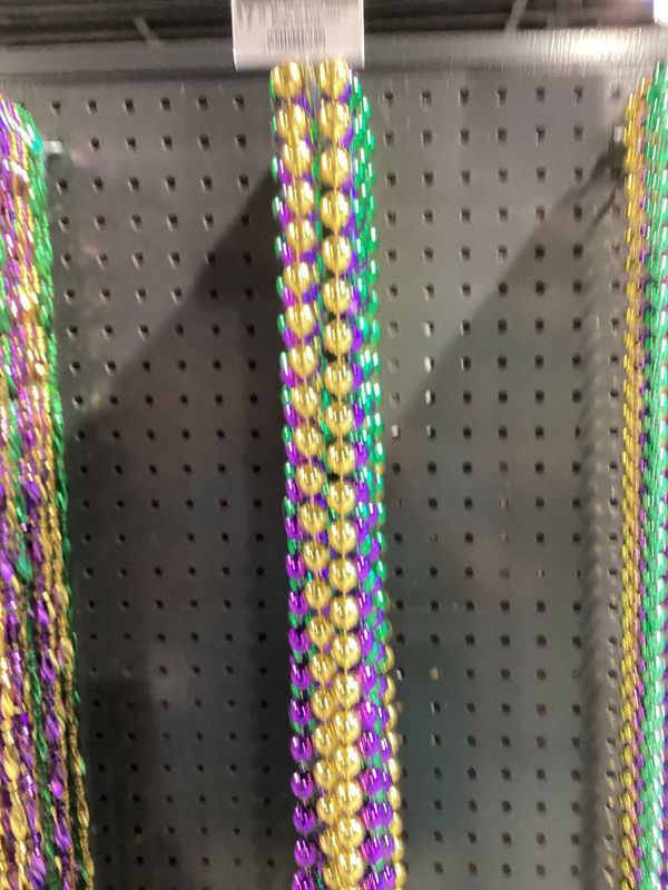 60&quot; 16mm Round Metallic Purple, Gold and Green Mardi Gras Beads - Dozen single