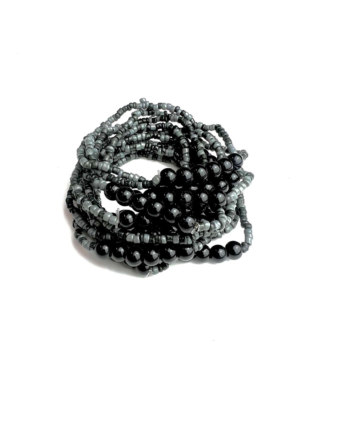 7.5" Black and Grey Glass Bead Bracelet (Dozen)