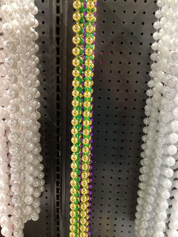 60&quot; 14mm Round Metallic Purple, Gold and Green Mardi Gras Beads - Dozen single