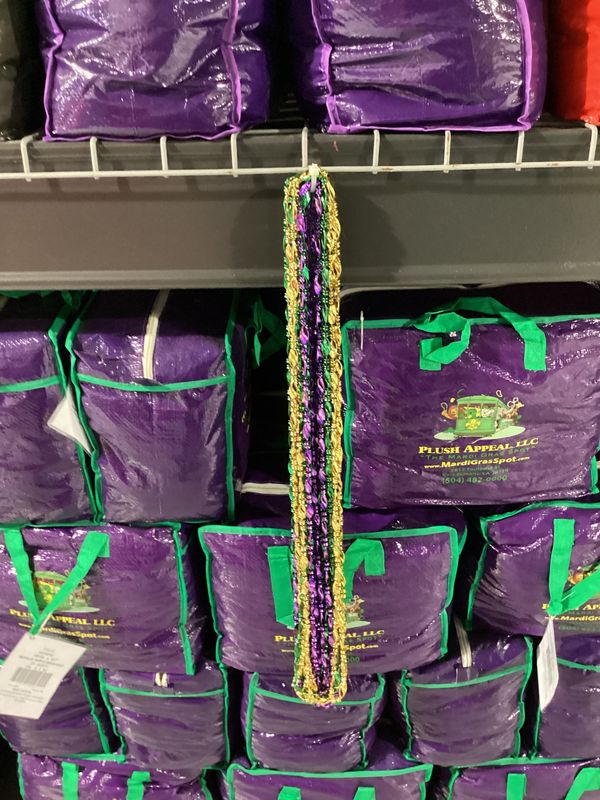 60&quot; Swirl Metallic Purple, Gold and Green Mardi Gras Beads - Case (25 Dozen)