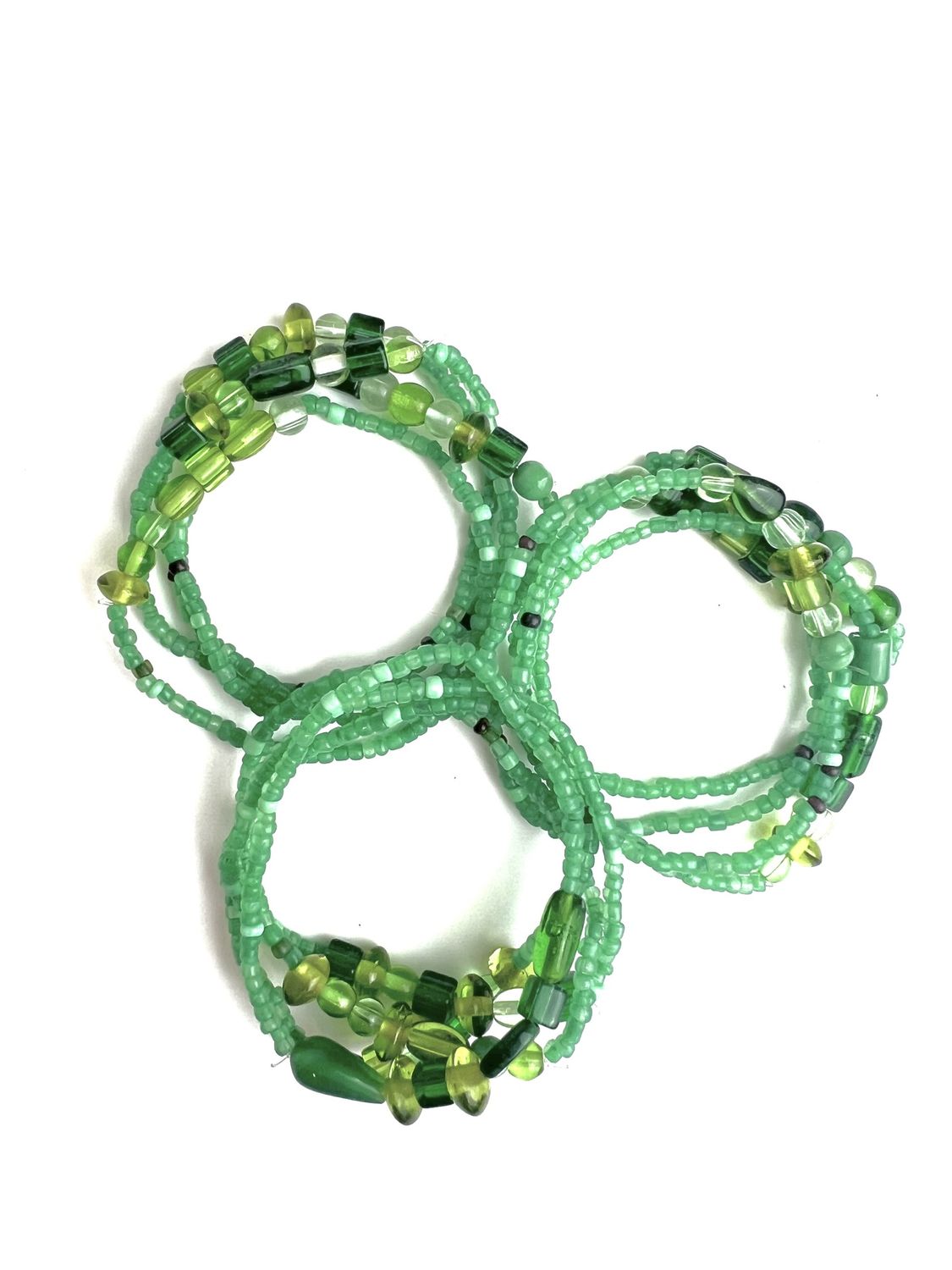 7.5&quot; Multi Green Color Small Glass Beads Bracelet (Dozen)