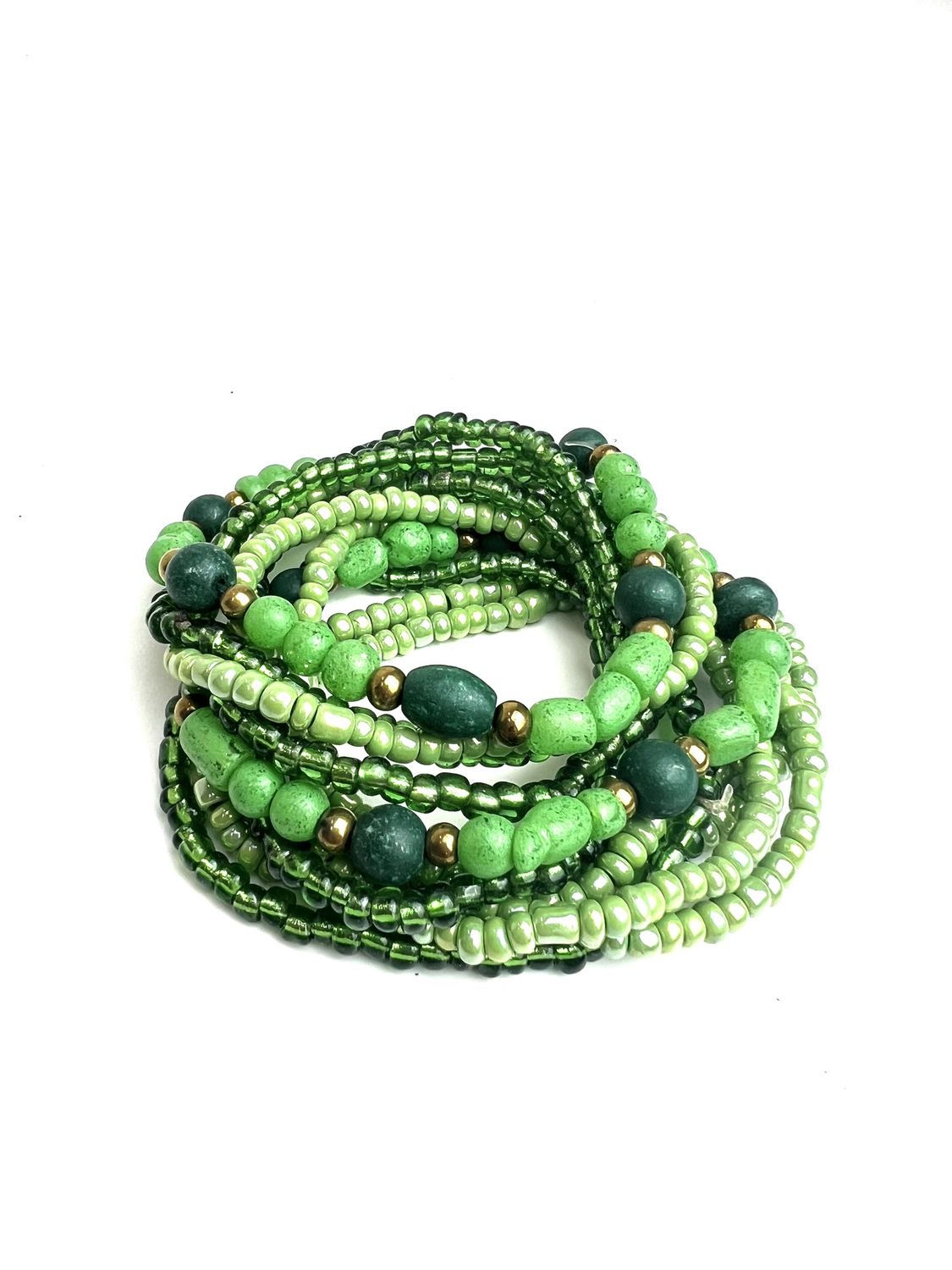 7" Glass Bead Bracelets - Multi Green Stones (Dozen)