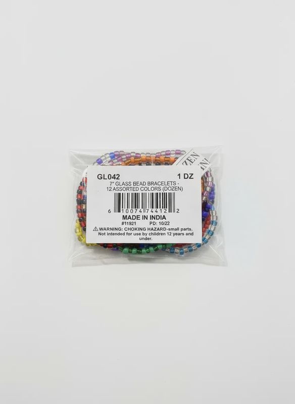 7&quot; 12 Assorted Color Glass Bead Bracelets (Dozen)