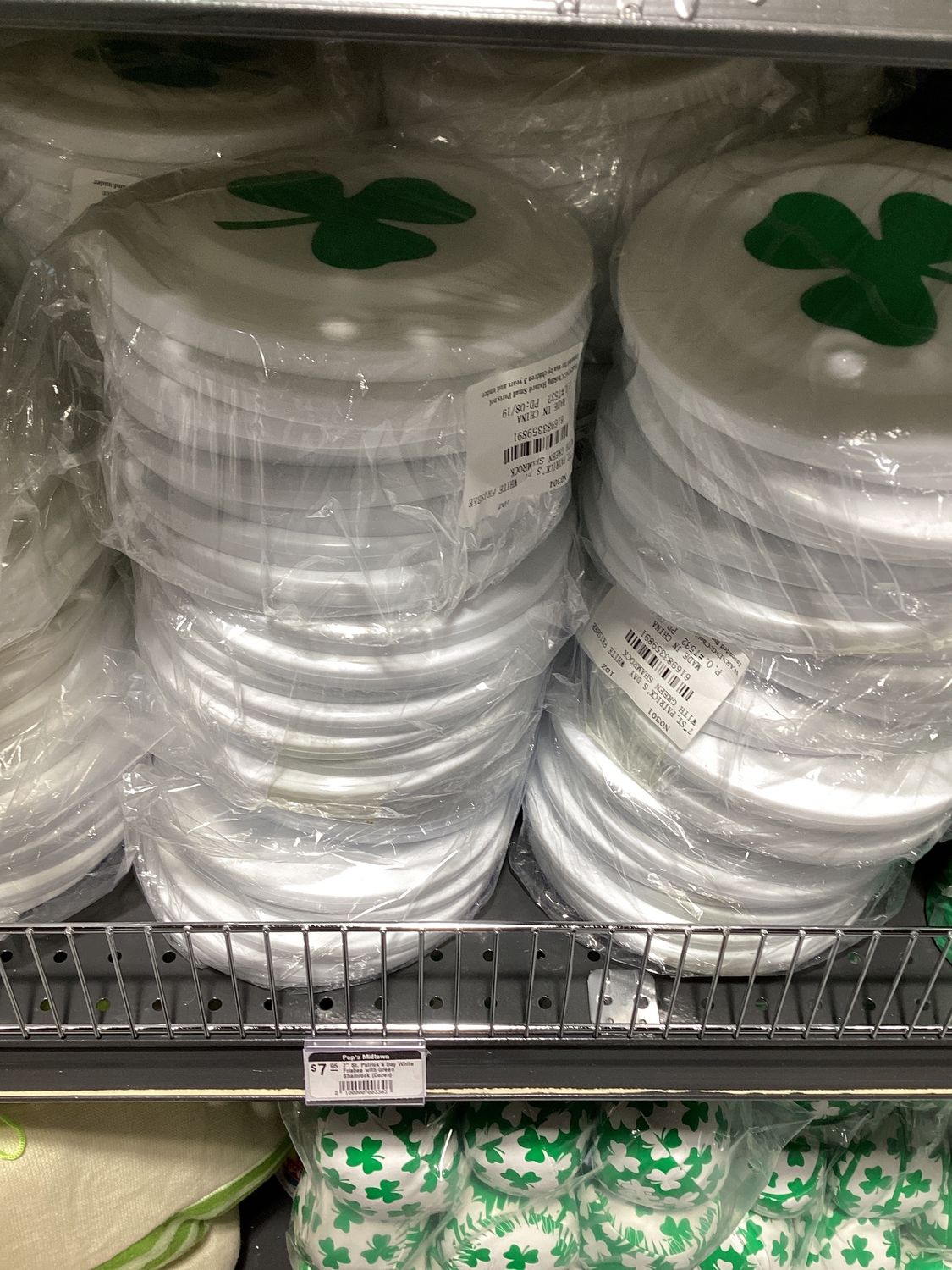 7" St. Patrick's Day White Frisbee with Green Shamrock (Dozen)