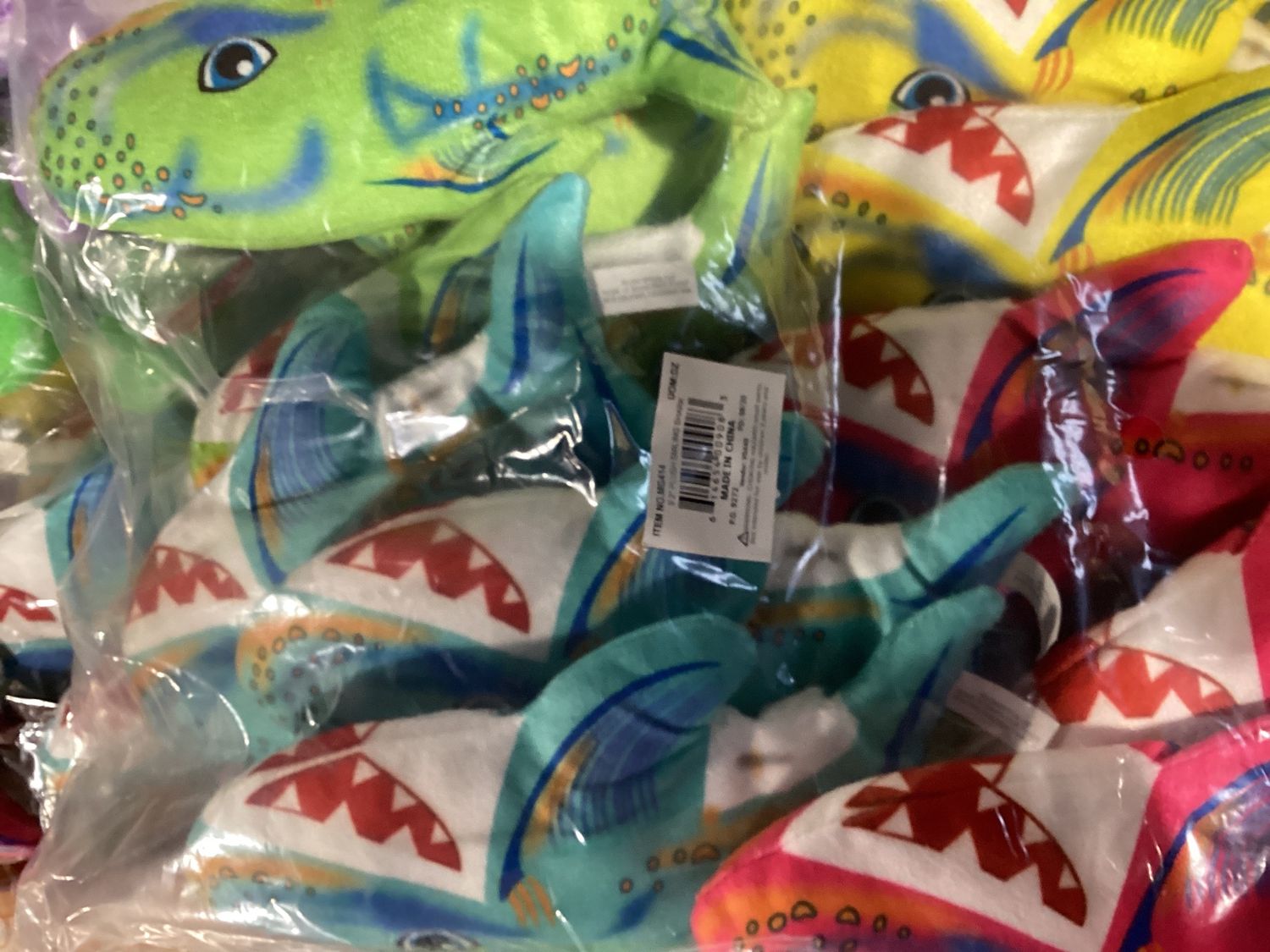 9" Smiling Shark Assorted Blue, Green, Pink and Yellow (Dozen)