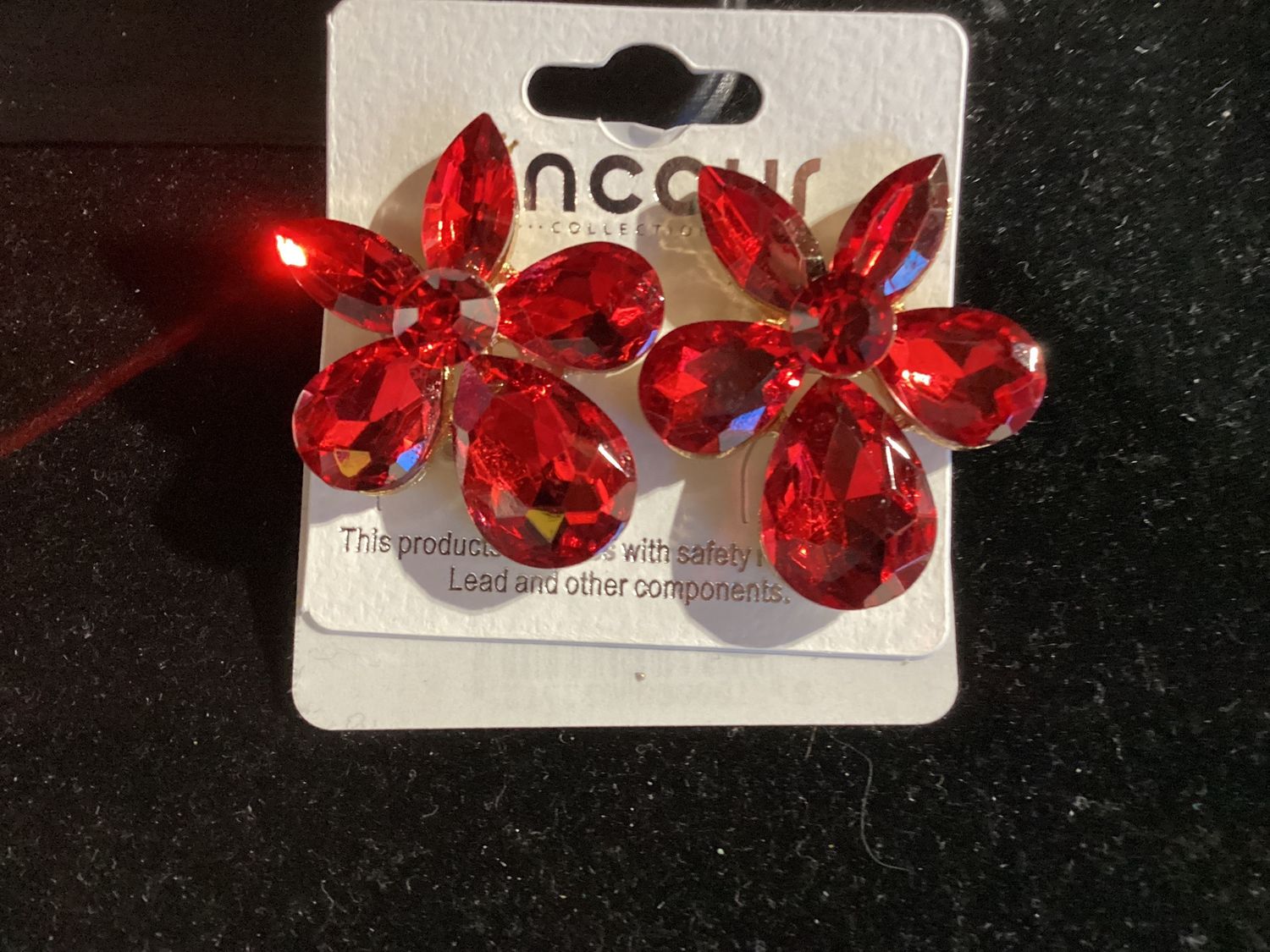 91857_Gold/Red, flower rhinestone earring