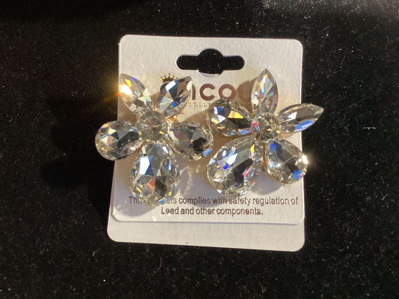 91857_Gold/Clear, flower rhinestone earring