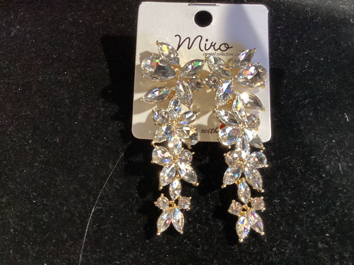 94673_Gold/Clear, multi shape rhinestone earring, wedding