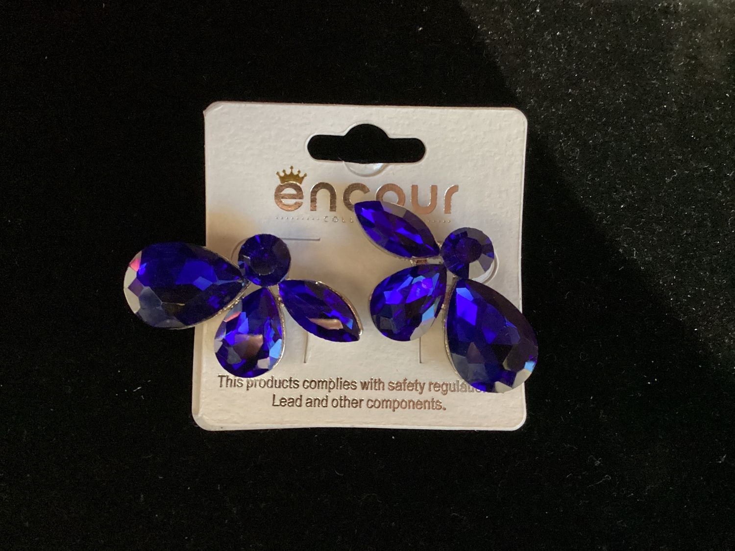 91856_Gold/Royal Blue, teardrop &amp; marquise rhinestone earring