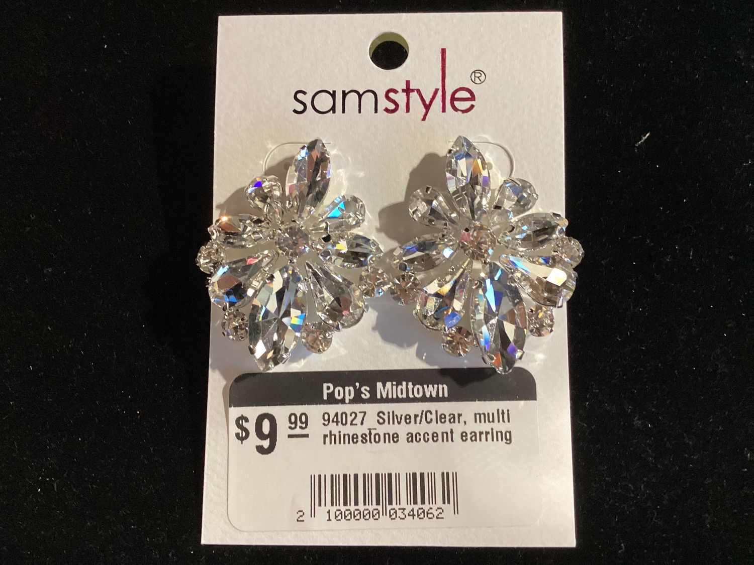 94027_Silver/Clear, multi rhinestone accent earring