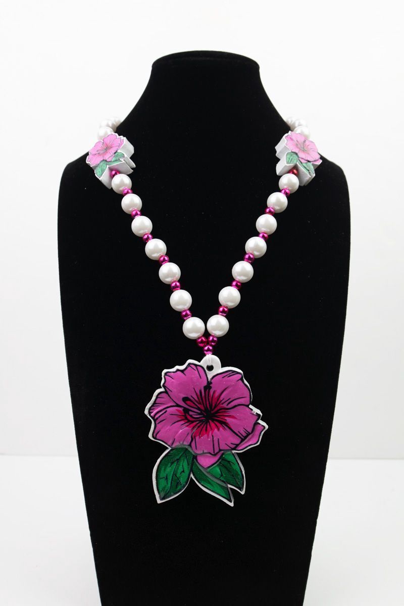 Azalea Medallion Mardi Gras Bead (Dozen) 40" 12mm Pearl and Hot Pink (Dozen)