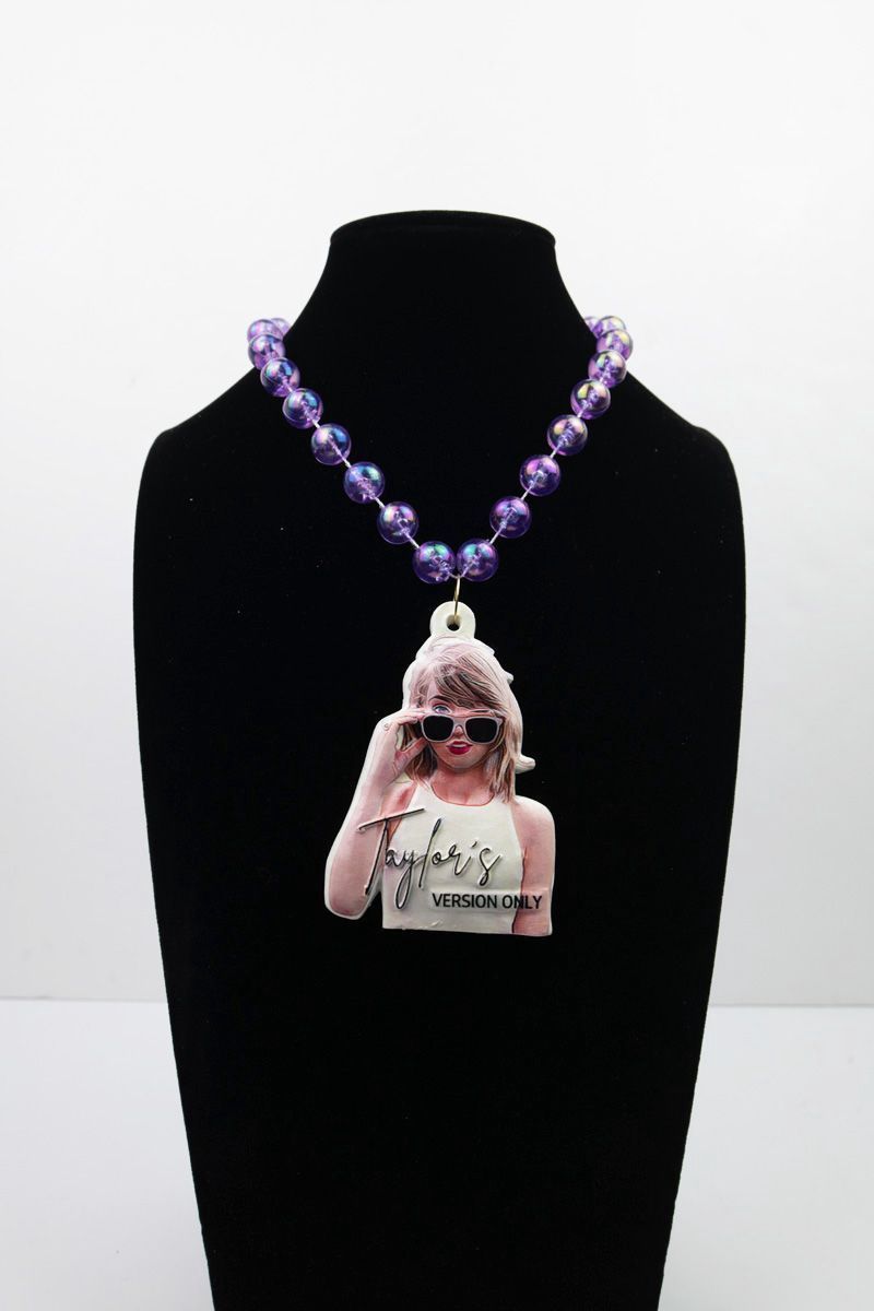 Beads- 40" x 12mm Purple AB Bead w/ UV Printed Taylor Medallion single