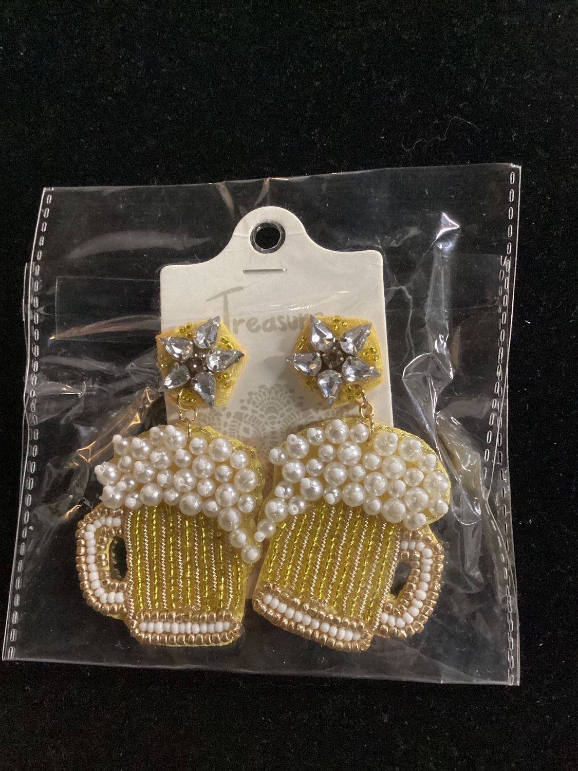 Beer Mug with Pearl Accented Beer Dangle Earrings (Pair)