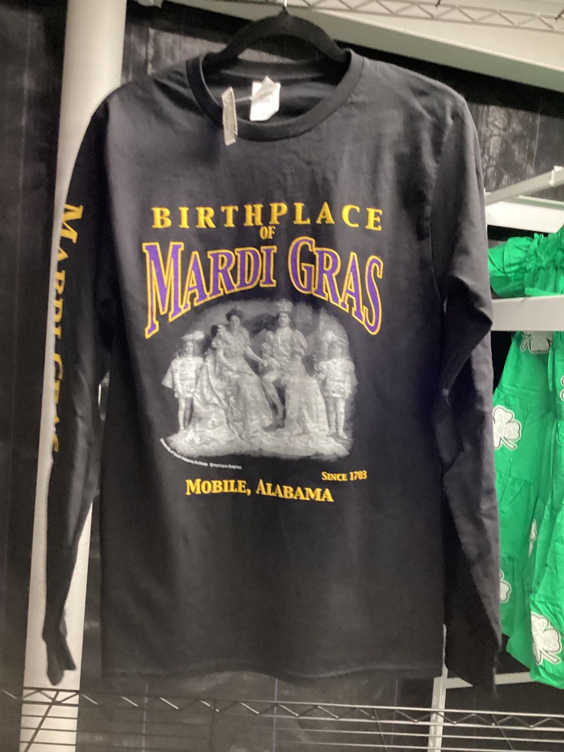 Birthplace of Mardi Gras Tee Black Long Sleeve Small