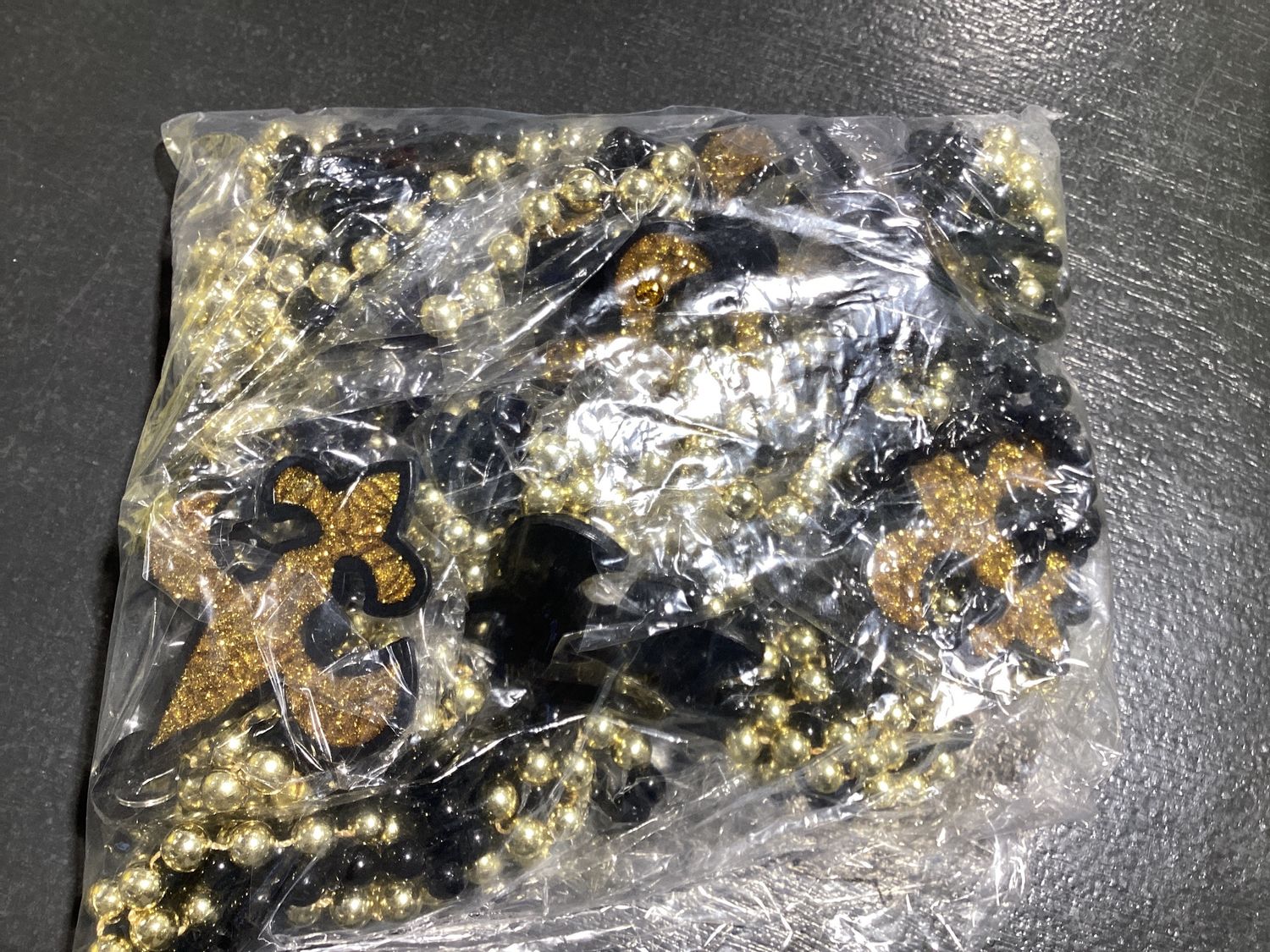 Black and Gold Fleur de Lis on Black and Gold Necklace (Dozen)