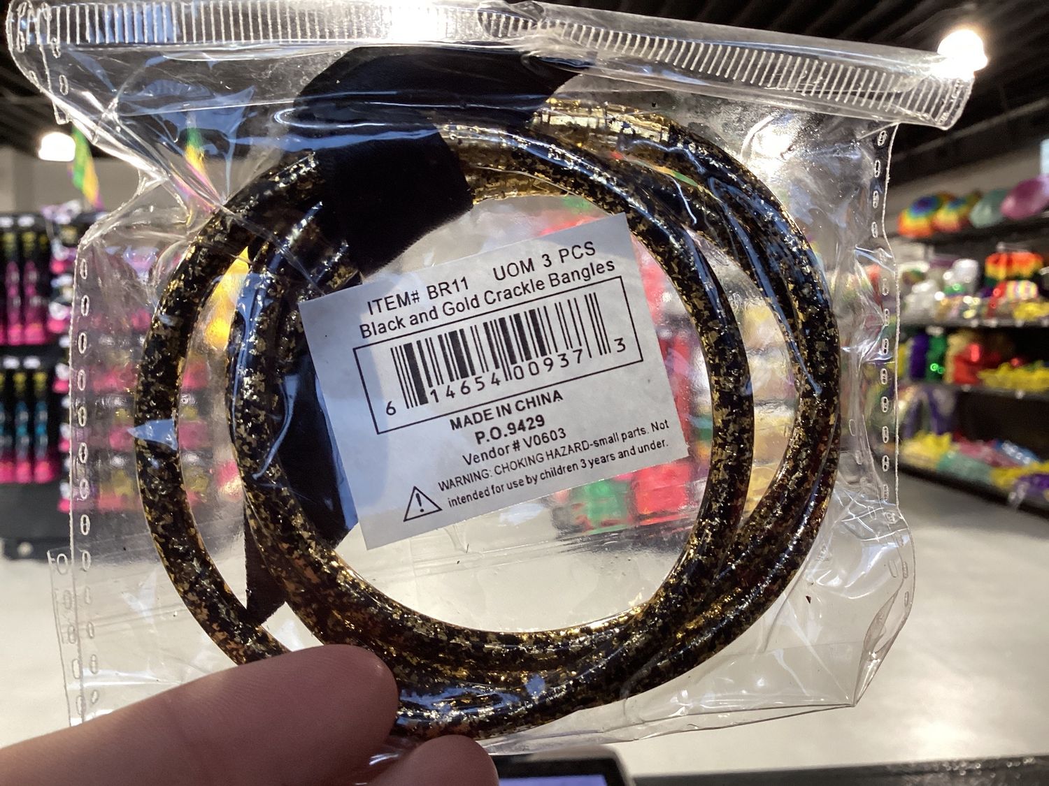 Black and Gold Crackle Bangle Bracelets (Set of 3)