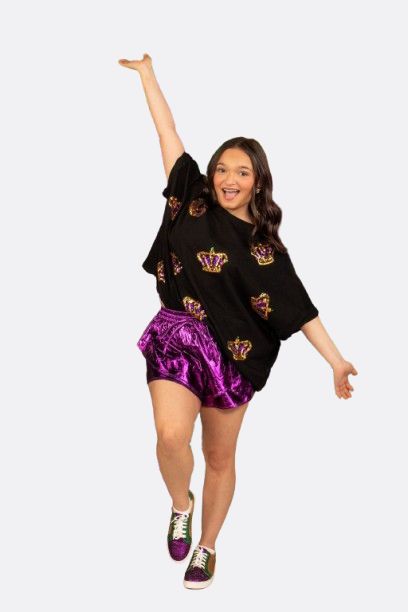 Black Mardi Gras Sequin Crown Shirt - Large (Each)