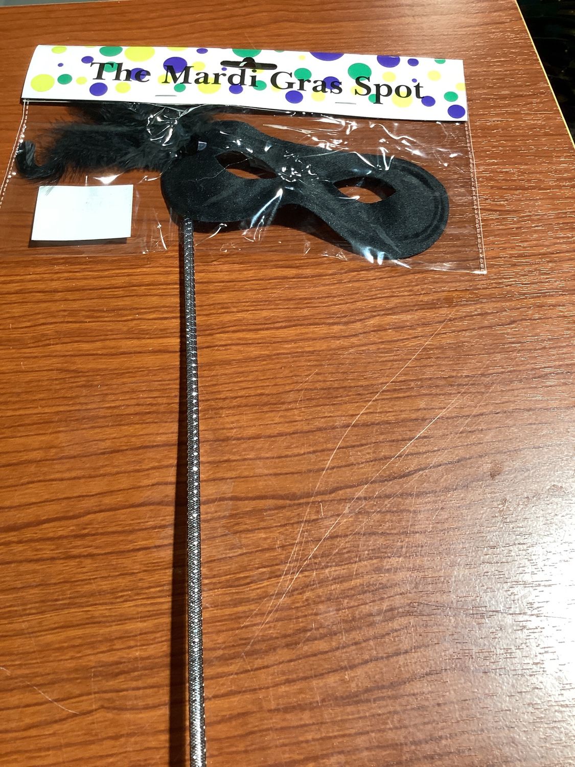 Black Mask with Black Feathers on Side with Black Handle (Each)