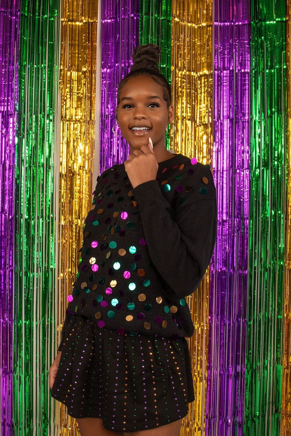 Black Mardi Gras Spangled Sweater - Small (Each)