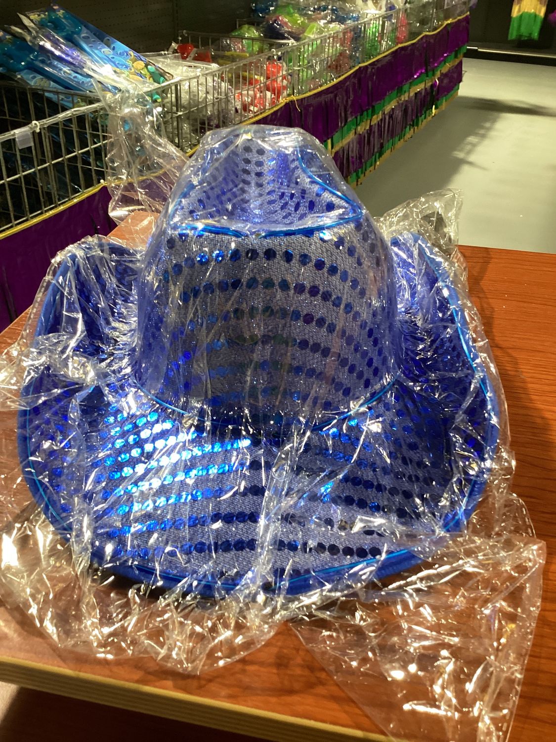 Blue Sequin LED EL Wire Cowboy Hat (Each)