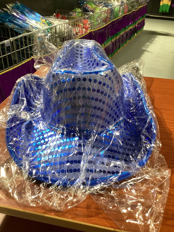 Blue Sequin LED EL Wire Cowboy Hat (Each)
