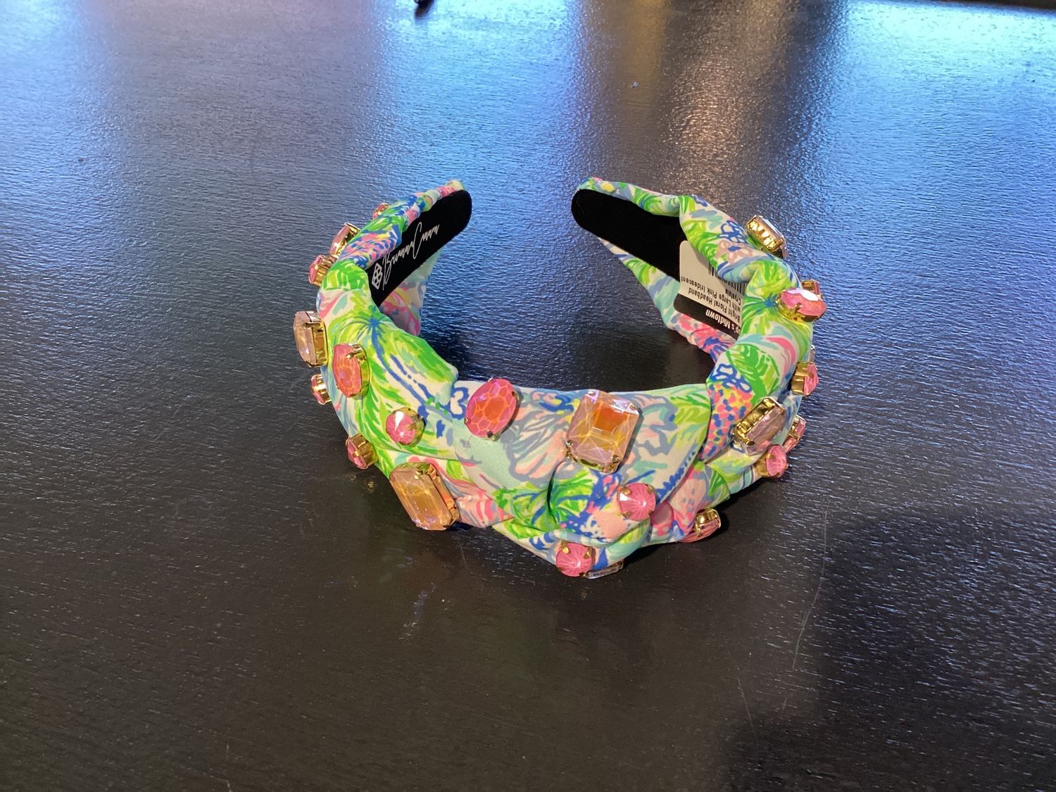 Bright Floral Headband with Large Pink Iridescent Crystals