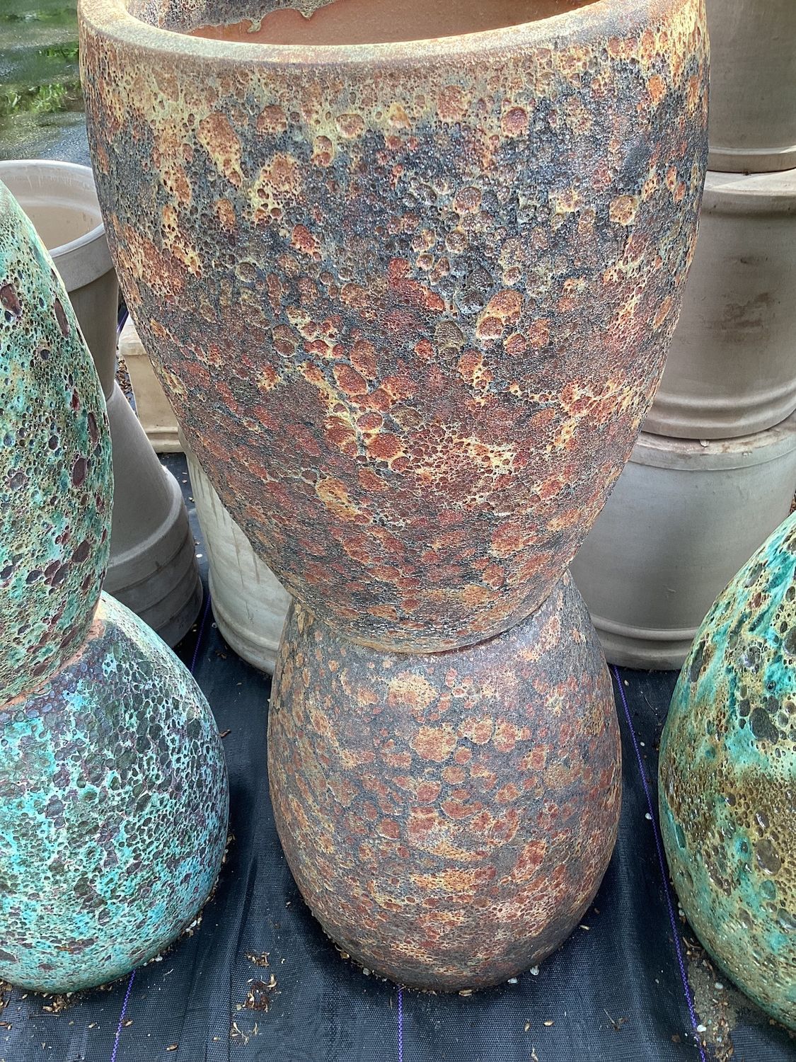 Bullet Pot, Set of 2 Medium, Seafoam Rustic Brown