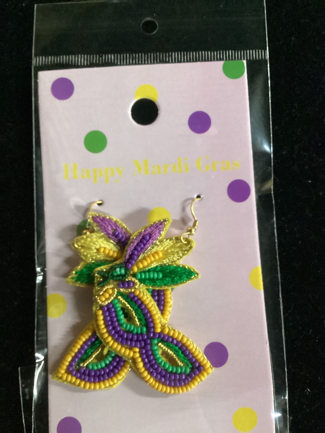 Dangling Mardi Gras Mask Seed Bead Earrings (Pair)