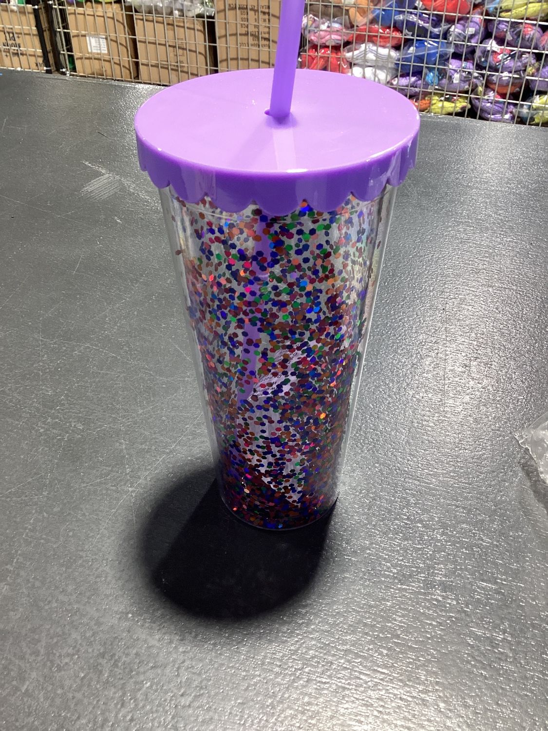 Dark Purple Glitter 700ml Double Wall Plastic Tumbler (Each)