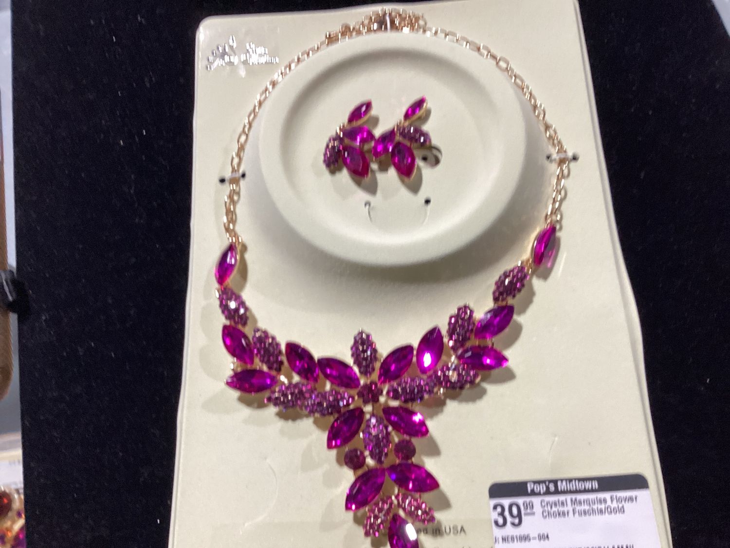 Crystal Marquise Flower Choker Fuschia/Gold