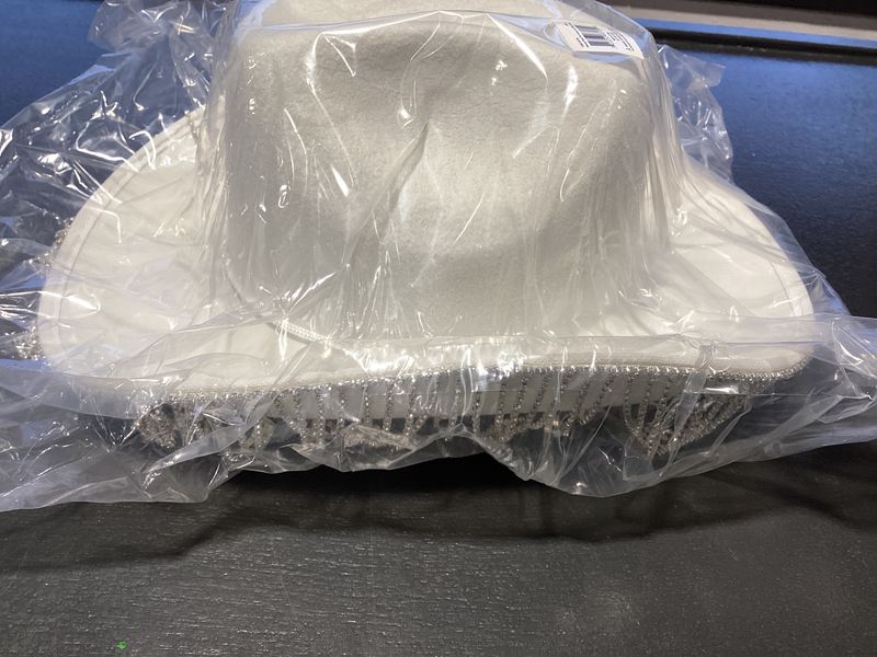 Diamante Tassel Trim Cowboy Hat - White (Each)