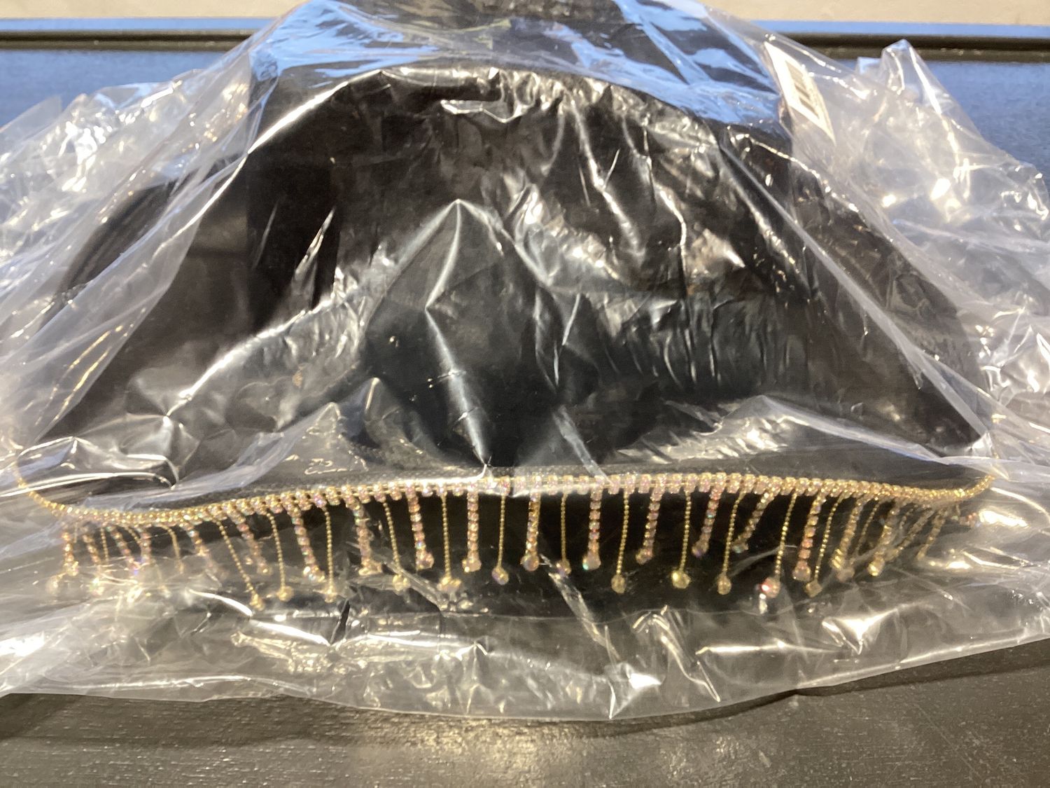 Diamante Tassel Trim Cowboy Hat - Black (Each)