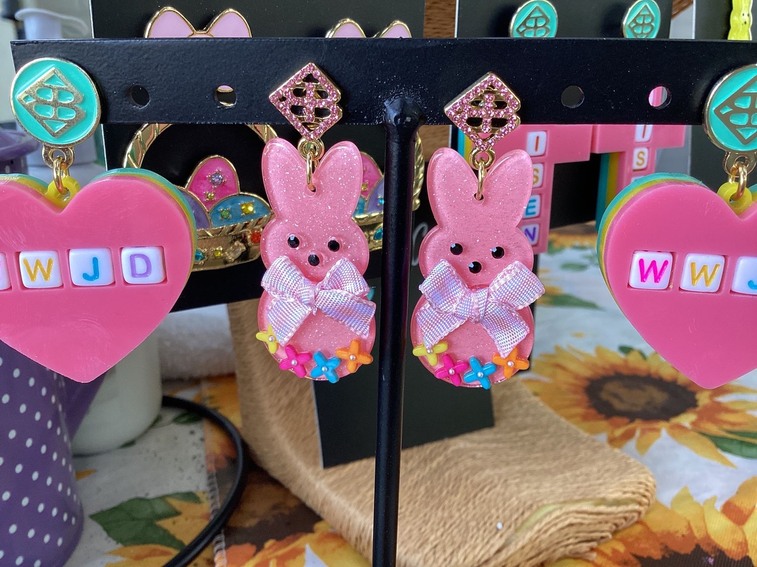 Easter 2022 - Pink Peep Earrings with Bow and Flowers