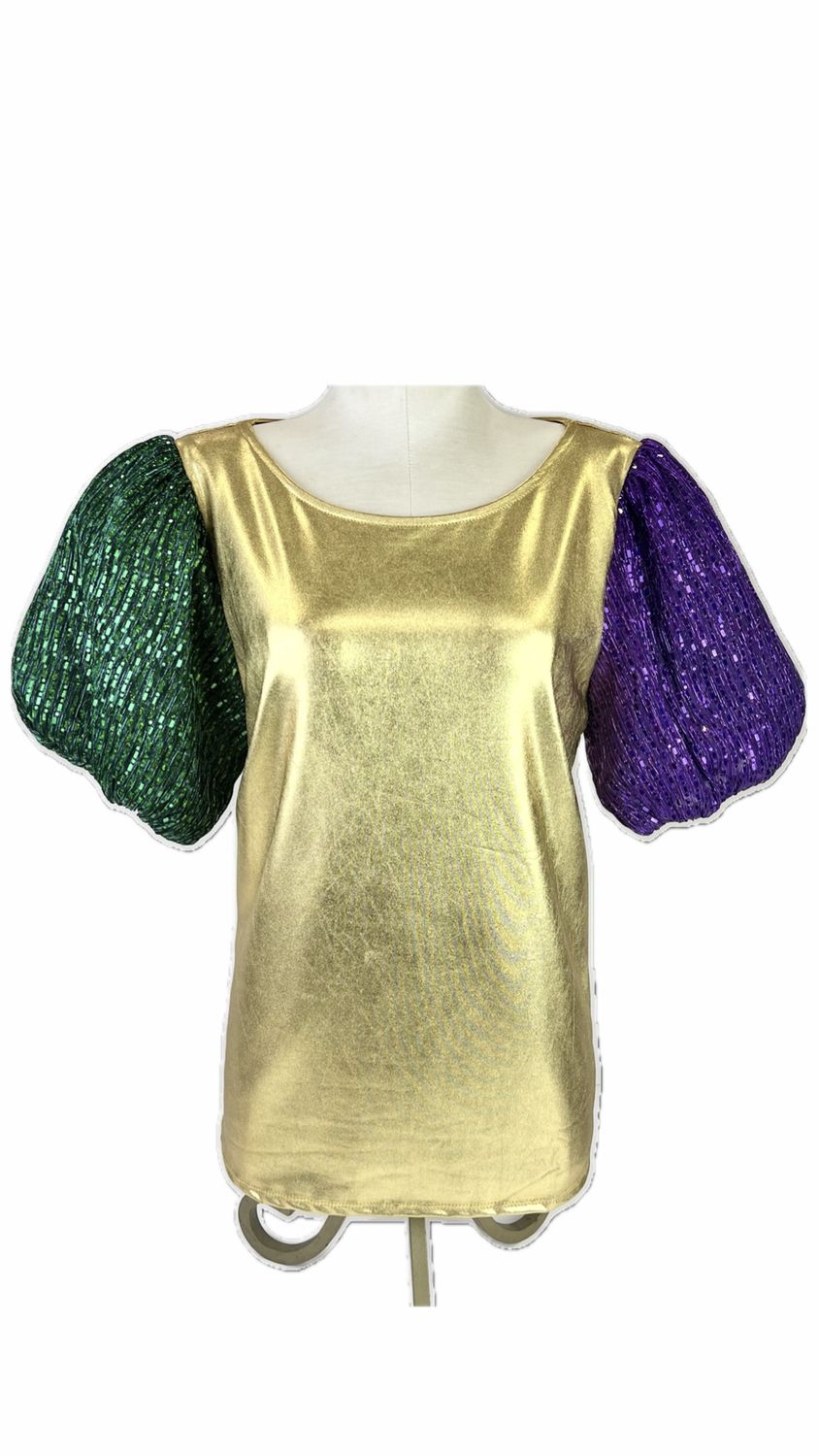 Foiled Knit Top with Metallic Puff Sleeves - Large (Each)