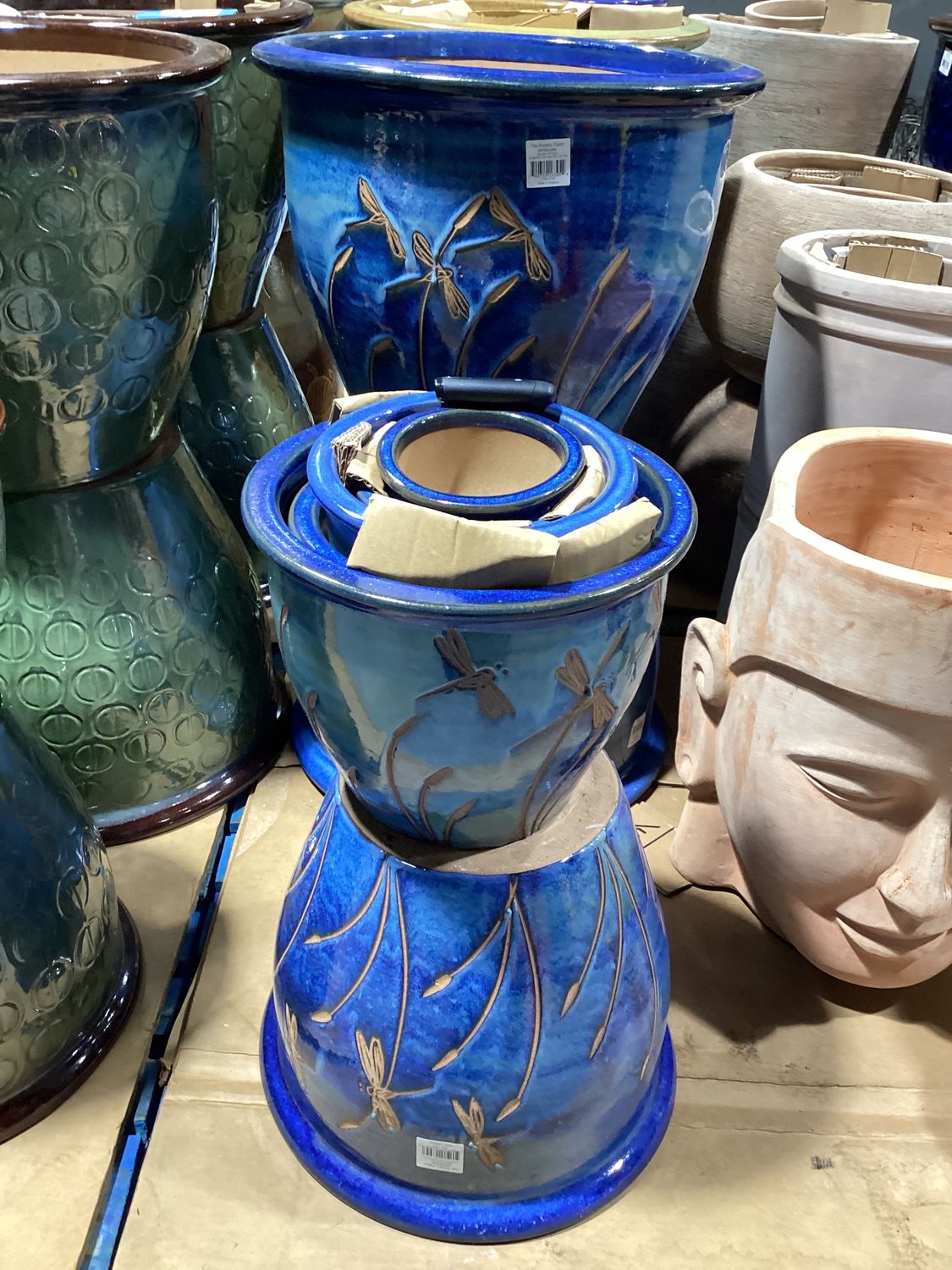 Garden Pot with Dragonfly, L 12.5&quot;x15.75&quot;, Blue