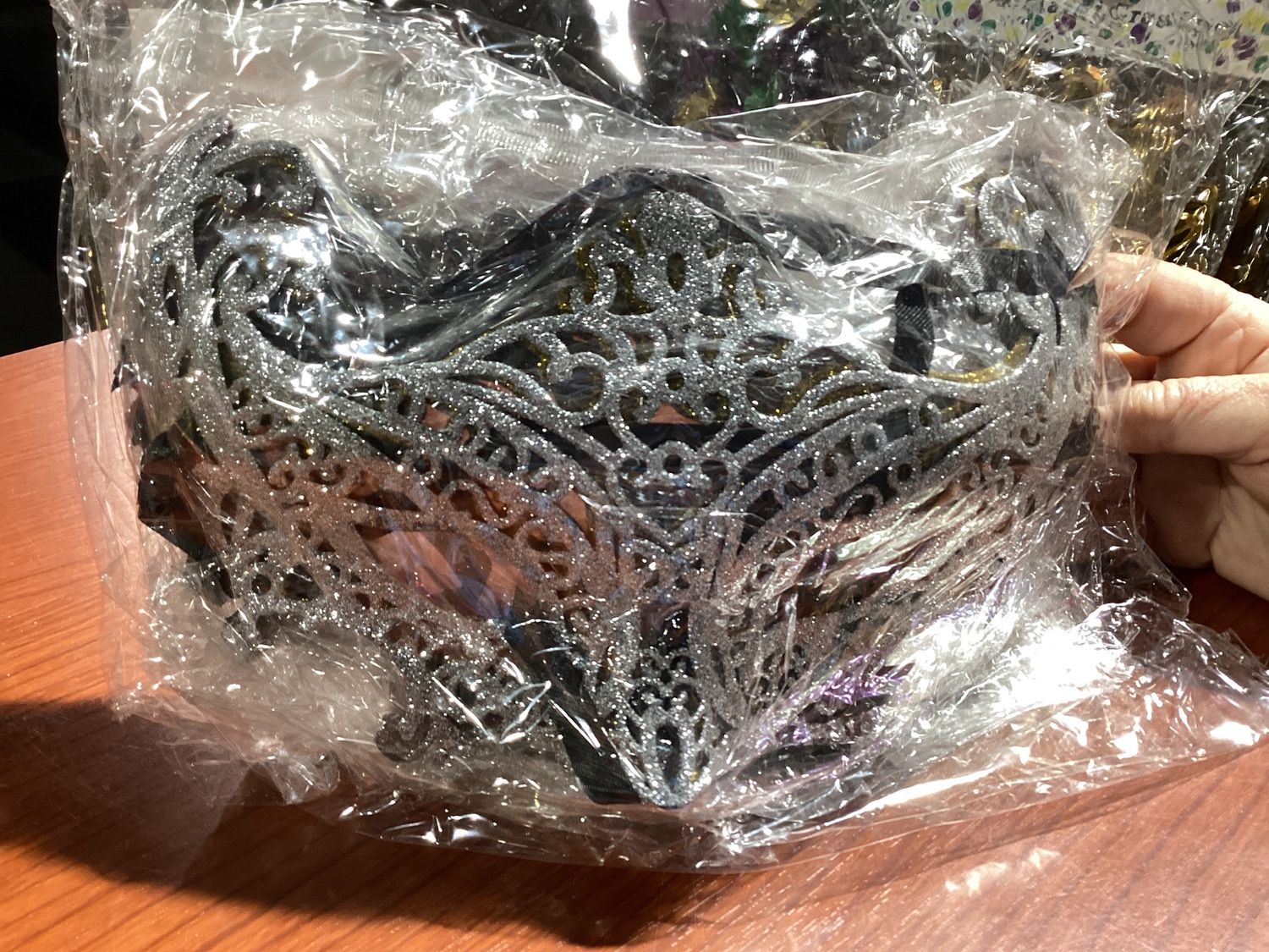 Glittered Cut Out Mask with Ribbon Tie - Assorted Colors (Pack of 6)